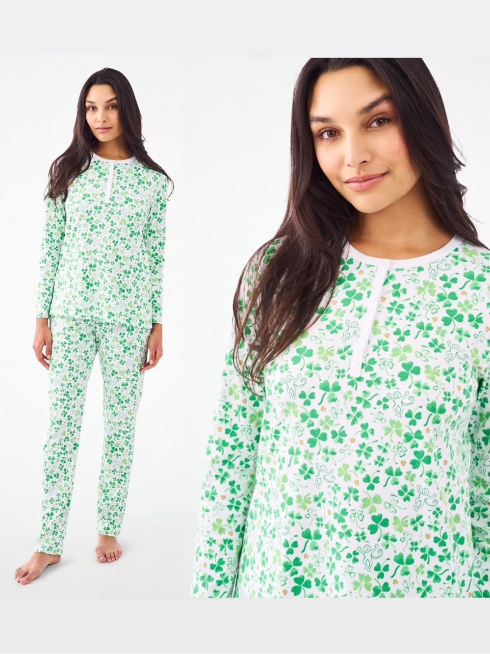 Roller Rabbit‎ || Watercolor Shamrock Saint Patrick’s Day Pajama Set Green XS